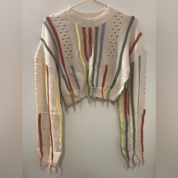 NWOT Miss Sparkling Knit Fringe Crop Top Sweater - Picture 3 of 8